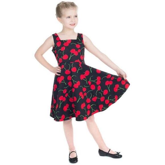 Hearts & Roses Kids Bombshell Cherry 50's Swing Dress Black 1-2 Years - Picture 1 of 5